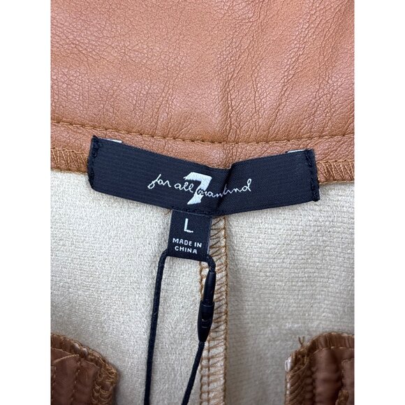7 For All Mankind Vegan Faux Leather Crop Pant Camel Brown Large NEW - Picture 4 of 6